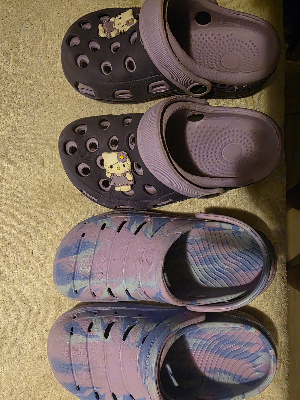 Kids Slip-On Clogs in Purple and Pink Tie-Dye with Cute Character Accent